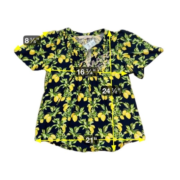 NWT Loft Womens Petite Lemon Print Short Sleeve Top Navy/Yellow Size SMALL 1768 - Picture 4 of 5